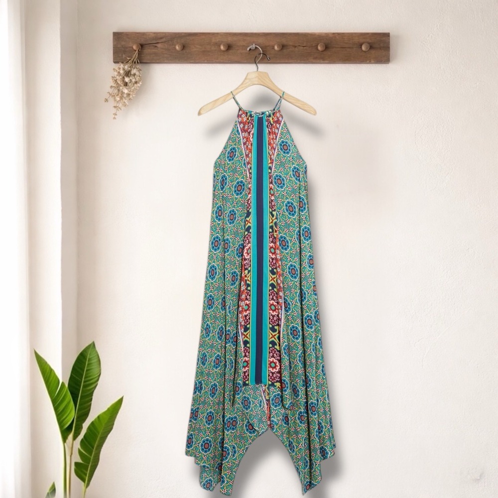 By Anthropologie Flowy Ella Halter Tunic Dress Turquoise‎ XS/S Boho Summer Vacay